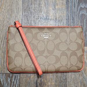 Coach Wrislet Wallet Signature C Tan Brown Orange 8x5"